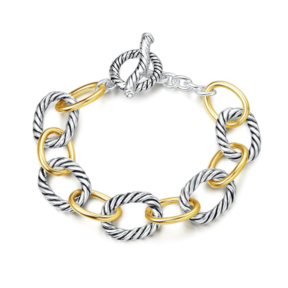 UNY JEWEL Twisted Cable Wire Link Chain Bracelet Two Tone Designer Brand Inspired Women Jewelry V... | Amazon (US)
