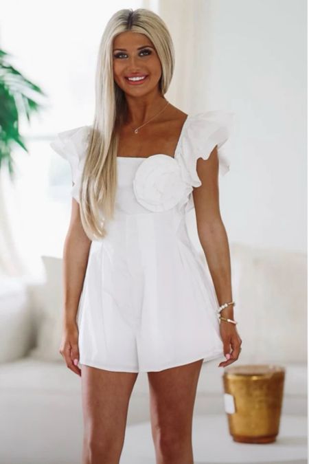 Here is a cute white romper outfit idea for your pre-wedding events such a rehearsal dinner, brunch or bachelorette party. Any kind of cute romper with a bridal look would work! This white romper would work great for your pre-wedding outfit! I would suggest wearing something chic and trendy, slightly fancy but comfortable. #honeymoonoutfit #honeymoonoutfitideas #instabride #bridalparty #honeymoon #gettinghitched #baecation #cuteoutfit #whiteoutfit #newlyweds #whiteromper #whiteoutfit #gettingmarried #vacation #rehearsaldinneroutfit #rehearsaldinner#LTKFind

#LTKWedding #LTKParties #LTKStyleTip