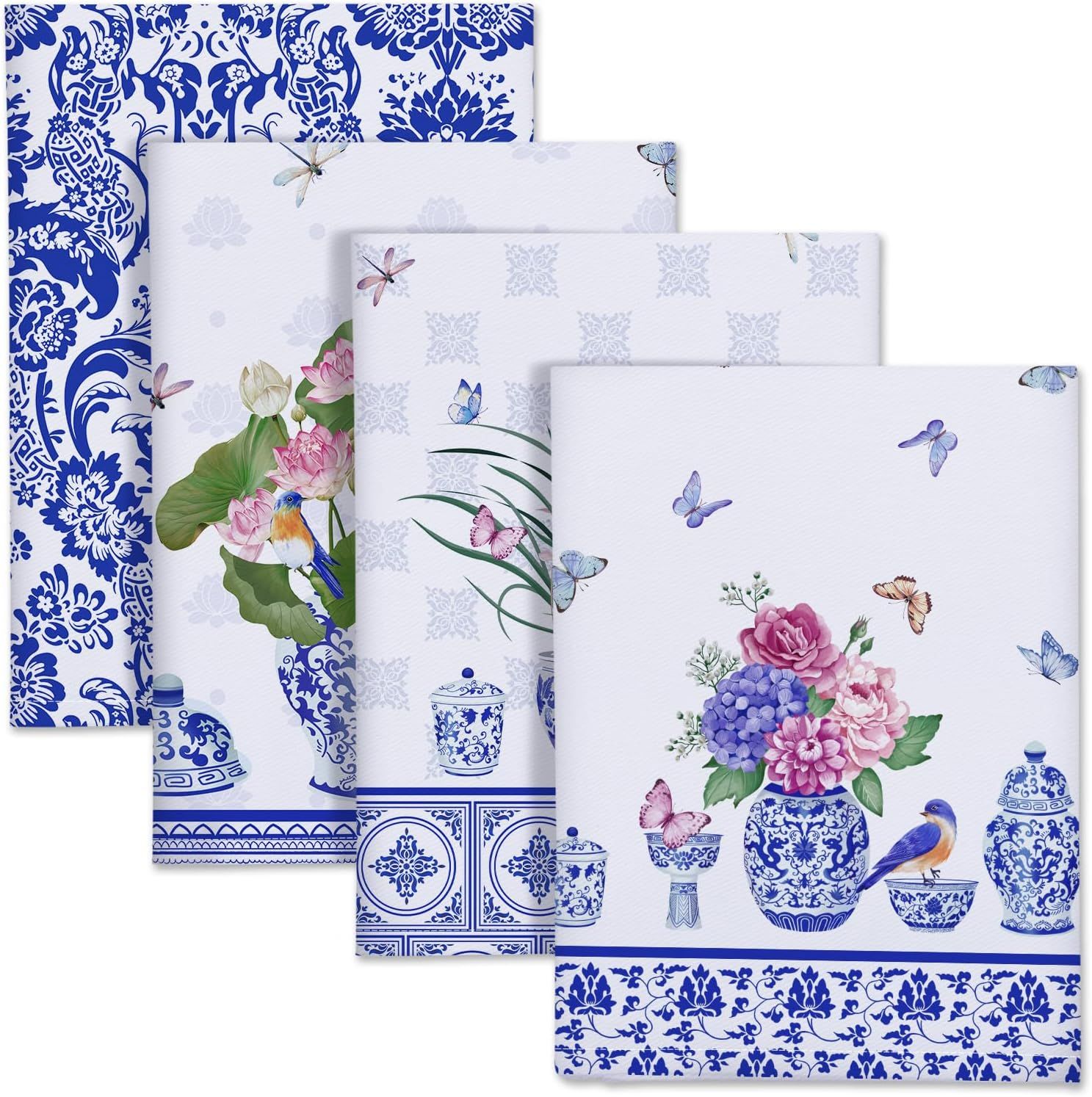 Arquiel Blue and White Porcelain Kitchen Towel 100% Cotton Quick Dry Dish Towels 20 x 27.5inch, D... | Amazon (US)