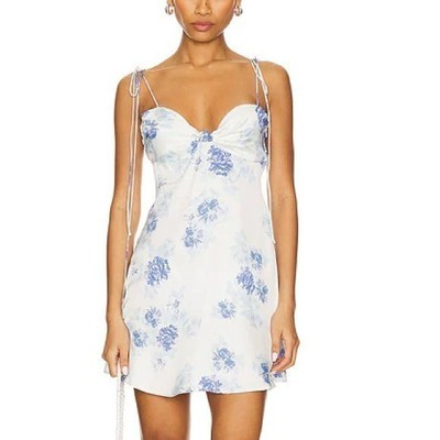 $198 NWT Blue For Love And Lemons “Adira” Mini Floral Dress Sz Small S | eBay US