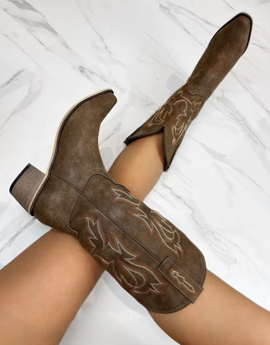 DIA Studios Cowboy western ankle boots in brown in brown | ASOS (Global)
