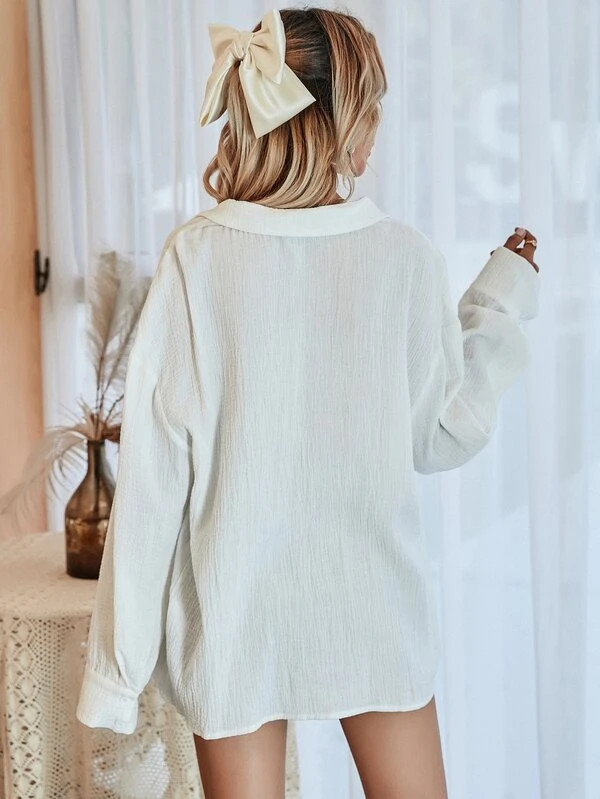 Button Up Drop Shoulder Blouse | SHEIN