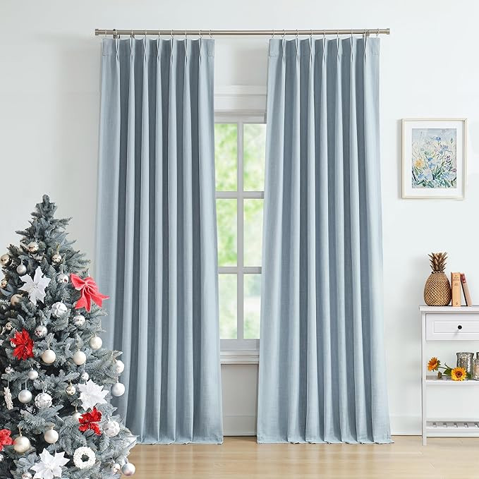 WEST LAKE 90 Inches Length Dusty Blue Pinch Pleated 100 Blackout Curtain Panels with Liners,Linen... | Amazon (US)