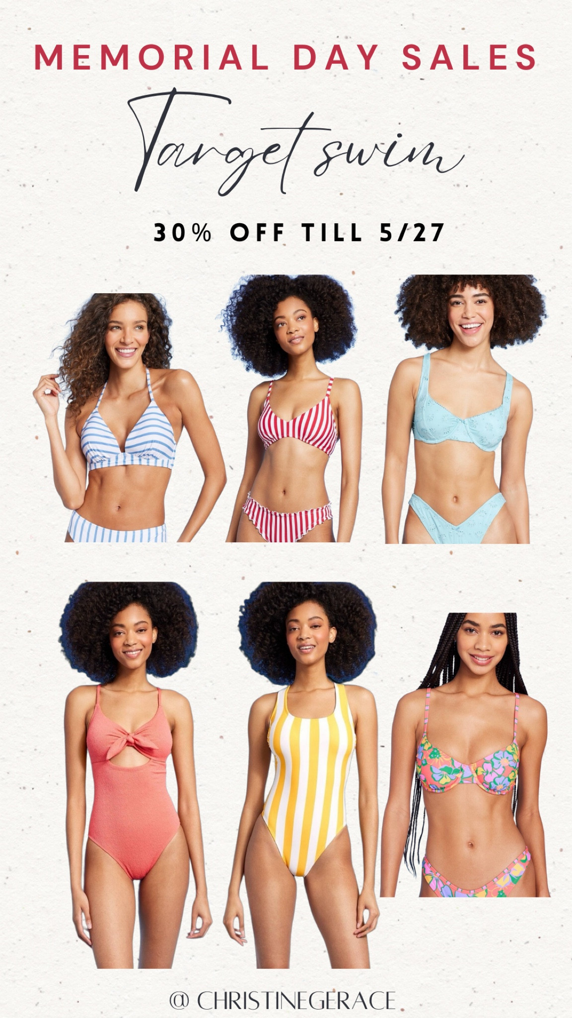 Target swim Memorial day sales 30% off till 5–27 

#TargetSwim #TargetFinds  #Swimsuit #Summer #MemorialDay #ChristineGerace 

#LTKSeasonal #LTKSaleAlert #LTKSwim