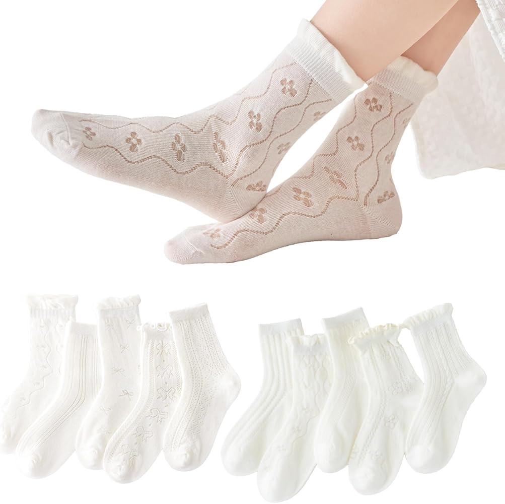 Toddler Baby Girl Lace Mesh Crew Socks, Princess Mary Jane Dress Socks, 10 Pairs | Amazon (US)