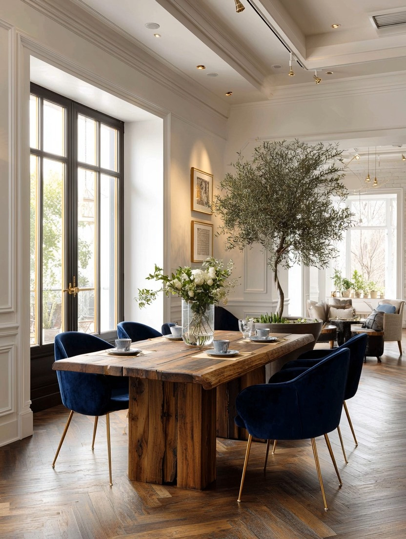 Wood and velvet—one of those combinations that simply belongs together.

Natural wood brings warmth, texture and grounding energy into a dining room, while navy velvet dining chairs bring softness, elegance and a rich dose of color. Navy makes a statement, but it’s timeless enough to live beautifully alongside natural materials for years.

And then there’s that little detail that changes everything: gold-accented legs. Just enough metal to add polish and contrast without taking away from the warmth of the wood.

Complete the room with an oversized olive tree. The greenery brings nature into the space and balances the richness of the velvet and wood beautifully.

Natural wood. Navy velvet. A touch of gold. Plenty of greenery. Sometimes the most elegant rooms really are that simple.

Shop our edit of velvet dining chairs and bring this combination home.

#VelvetDiningChairs #DiningRoomDecor #NavyVelvet #ElegantAndDriven 

 #LTKHome
