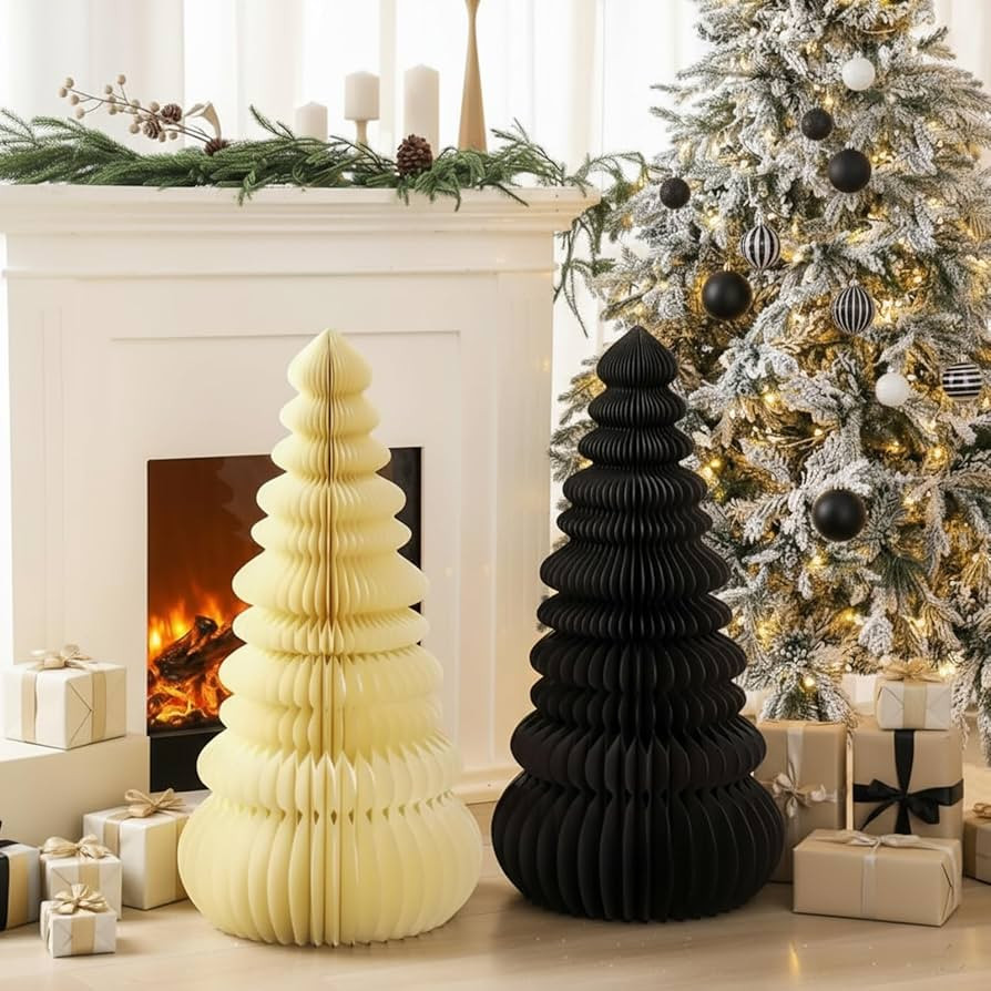 2 Pcs 3ft Large Honeycomb Christmas Tree Paper Christmas Decorations 3D Folding Tree Home Floor D... | Amazon (US)