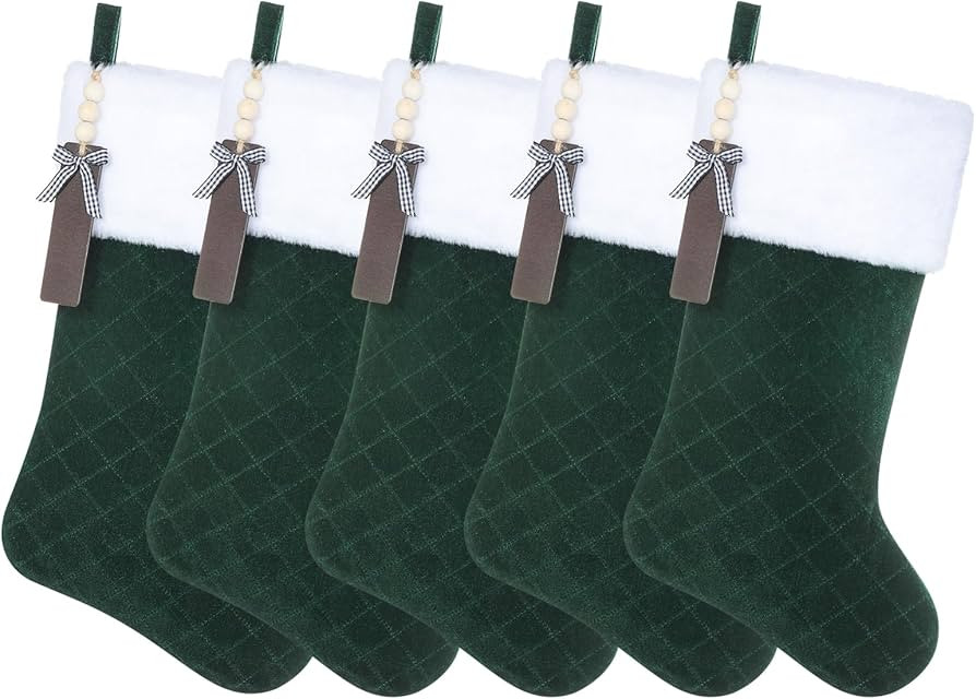Green Velvet Quilted Personalized Christmas Stocking,19.5 Inch Fireplace Hanging Stockings with B... | Amazon (US)