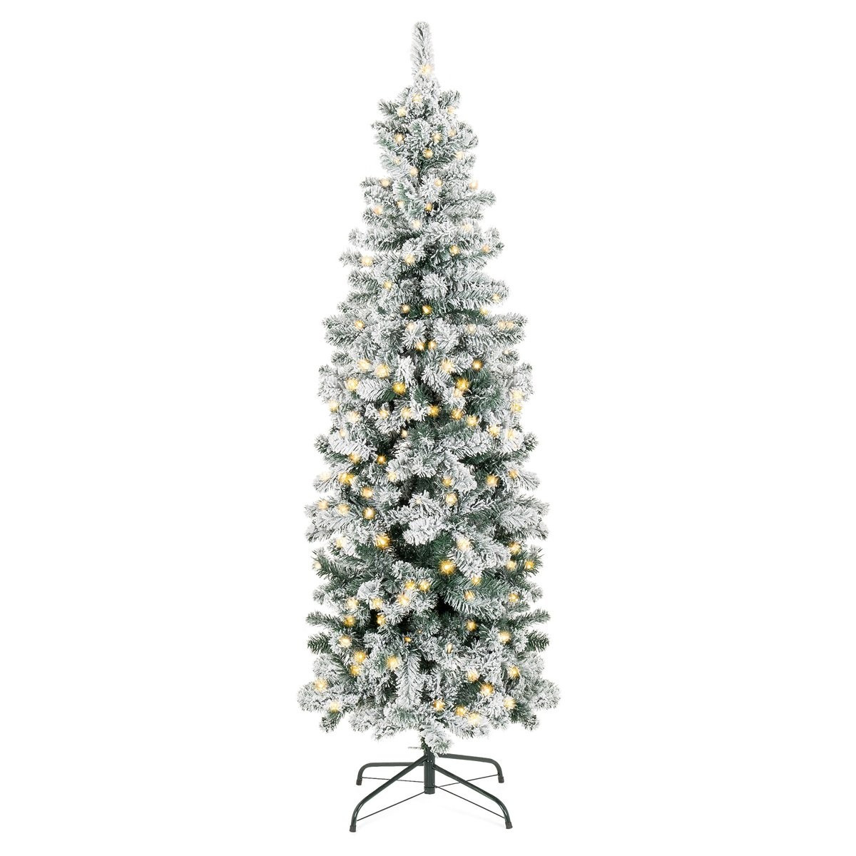 Pre-Lit Snow Flocked Artificial Pencil Christmas Tree | Best Choice Products 