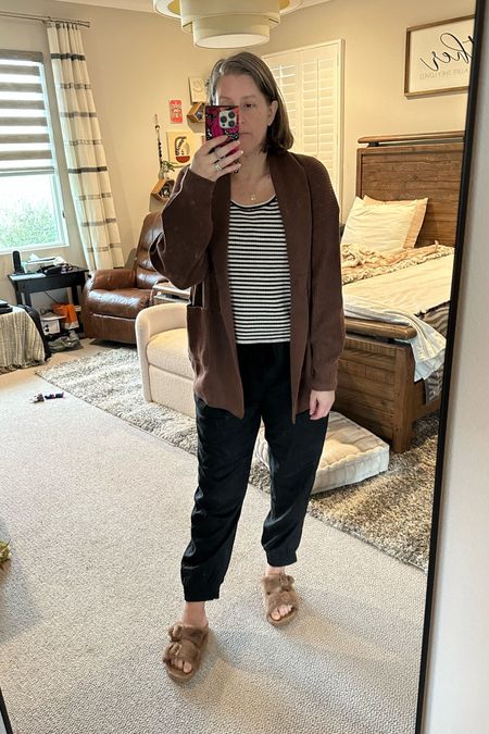 These joggers are seriously so cute!! Wearing my normal medium 

This cardigan is so good, I bought it in 3 colors! Wearing a medium TTS

Striped long sleeve shirt I’m in love with and is so flattering- wearing a large here

#LTKover40 #LTKstyletip #LTKSeasonal