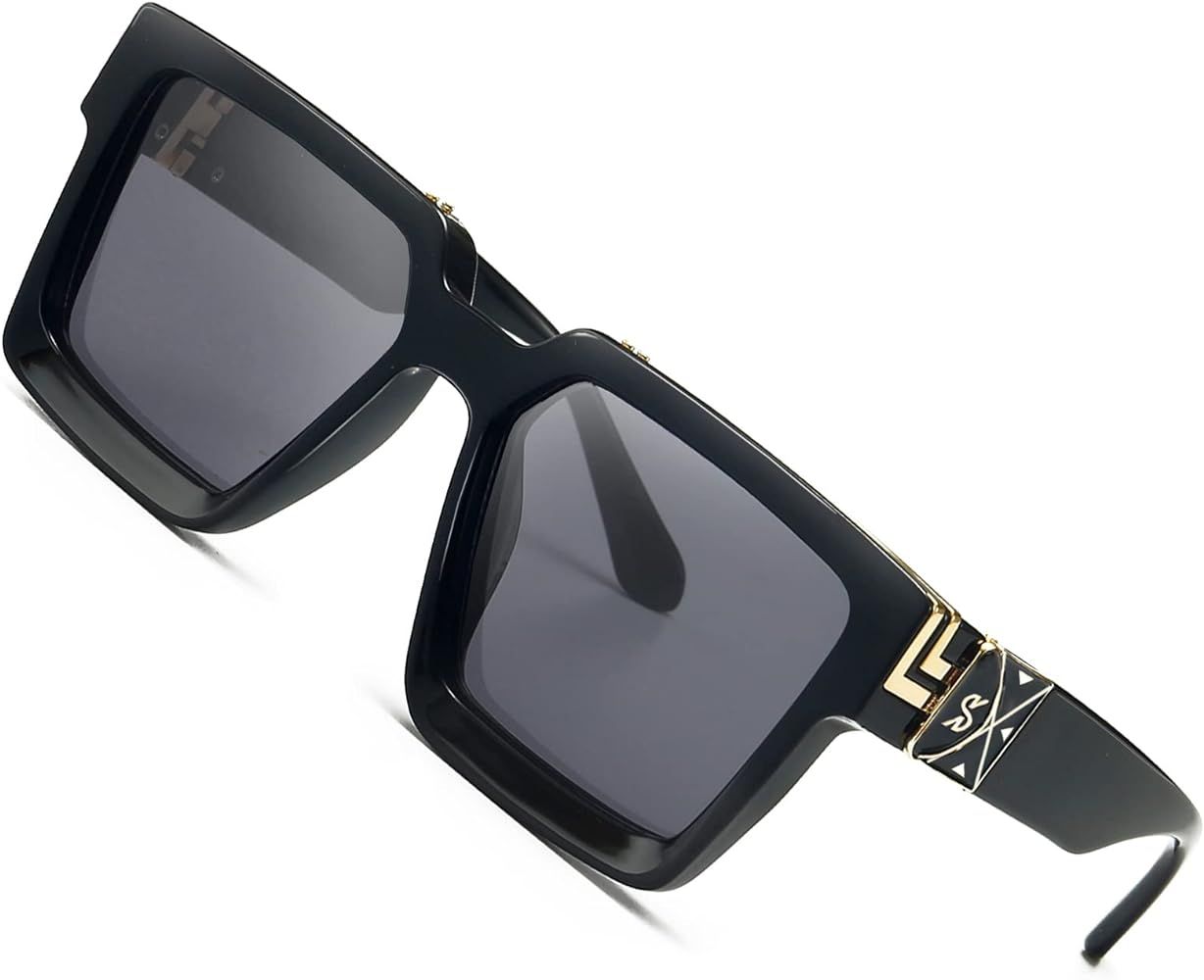 SHEEN KELLY Retro Rectangular Sunglasses Women Men Square Vintage Chunky Gradual Lens Luxury Gold... | Amazon (US)