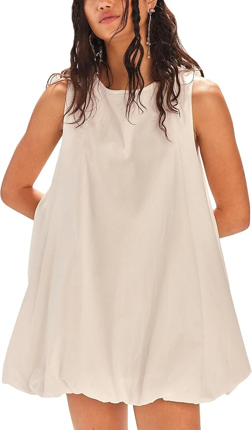 Majdan Womens Bubble Mini Dress Summer Sleeveless Short Dresses Lantern Tank Dresses Beach Sundre... | Amazon (US)