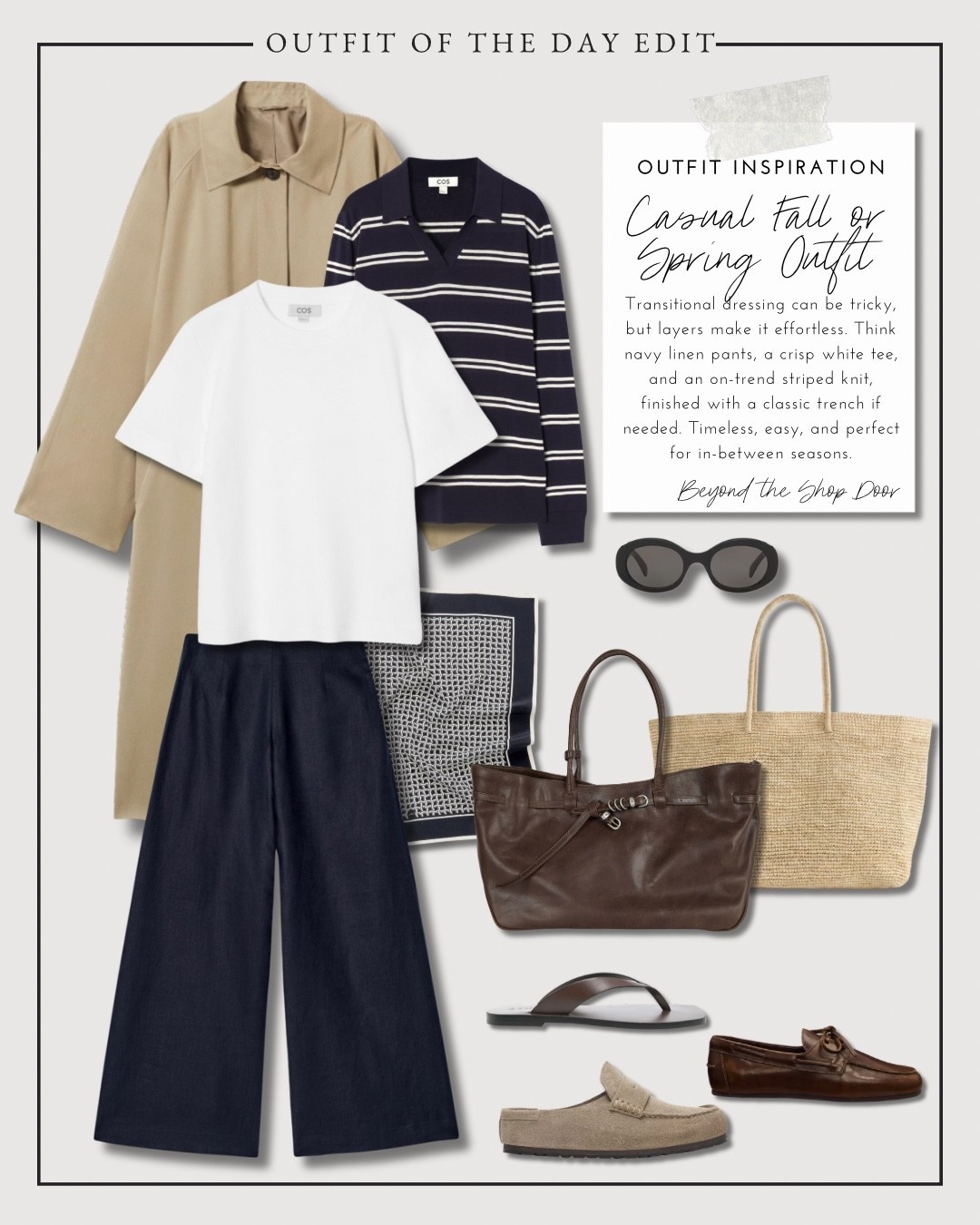 Outfit Inspiration - Casual Fall or Spring Outfit

Transitional dressing can be tricky, but layers make it effortless. 

Think navy linen pants, a crisp white tee, and an on-trend striped knit, finished with a classic trench if needed. 

Timeless, easy, and perfect for in-between seasons.

#LTKItBag #LTKStyleTip #LTKOver40