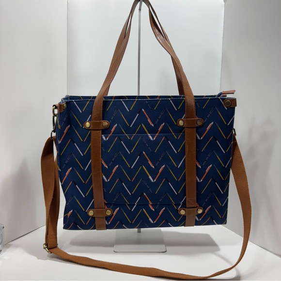 ModCloth Camps Pens Blue Canvas Tote Bag Satchel Purse Pockets Zip Teacher | Poshmark