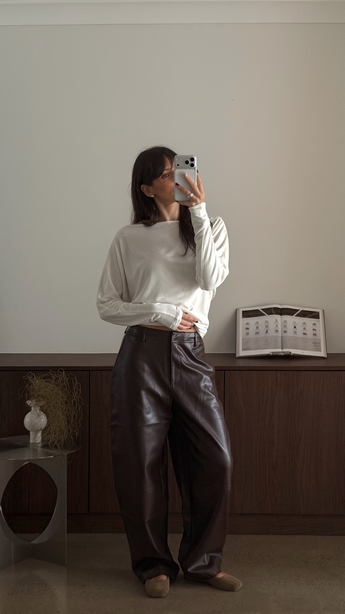 Chocolate, leather-look, barrel leg — all of my favourite things in one pair of pants 