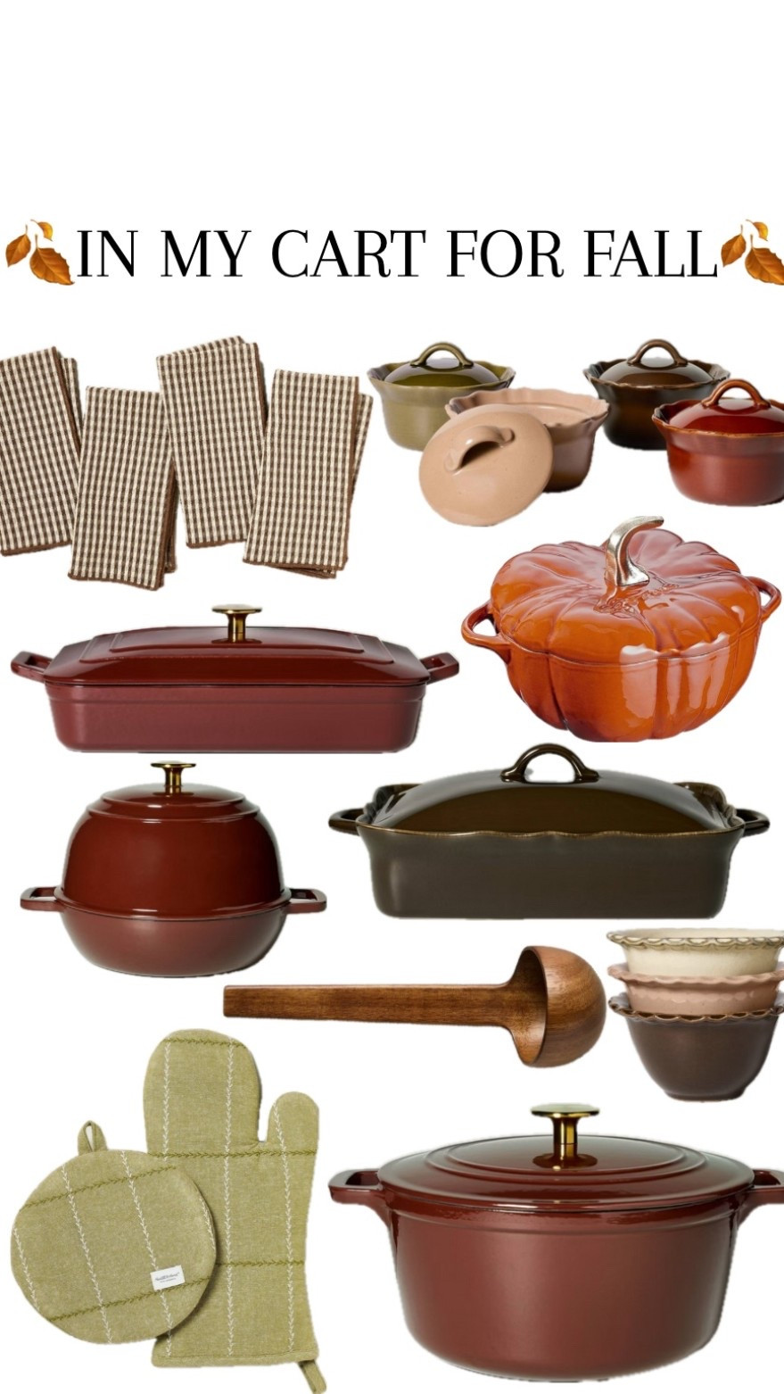 Target always sells out before the season even begins so I started my shopping early this year!! I CANT EVEN BELIEVE THE INCREDIBLEEEEE SELECTION! I wasn’t planning to purchase a whole bunch of cookware but I couldn’t resist these colors!! Good cookware can become a family heirloom so I’m not mad at it🍂🤍

target fall
fall kitchen
fall hosting
fall cookware
rustic red dutch oven
bread oven
chocolate brown casserole dish
casserole dish
prep bowls
wooden soup ladle
staub pumpkin cocette
brown gingham  

#LTKFindsUnder100 #LTKFindsUnder50 #LTKSeasonal