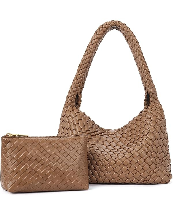 CLUCI Woven Shoulder Bag for Women，Vegan Leather Purse Tote Handbag 2PS | Amazon (US)