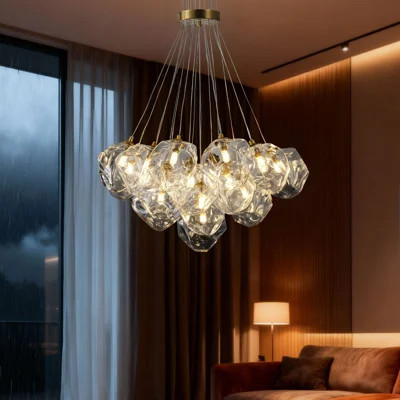 Polished Brass Bubble Glass Cluster Chandelier with Adjustable Height, Dimmable G9 Bulbs, ETL-Listed | Wayfair North America
