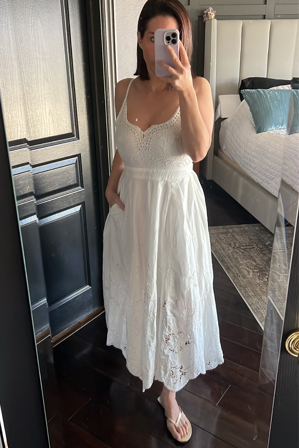 White eyelet open back dress  

#LTKxAnthro #LTKstyletip #LTKSeasonal