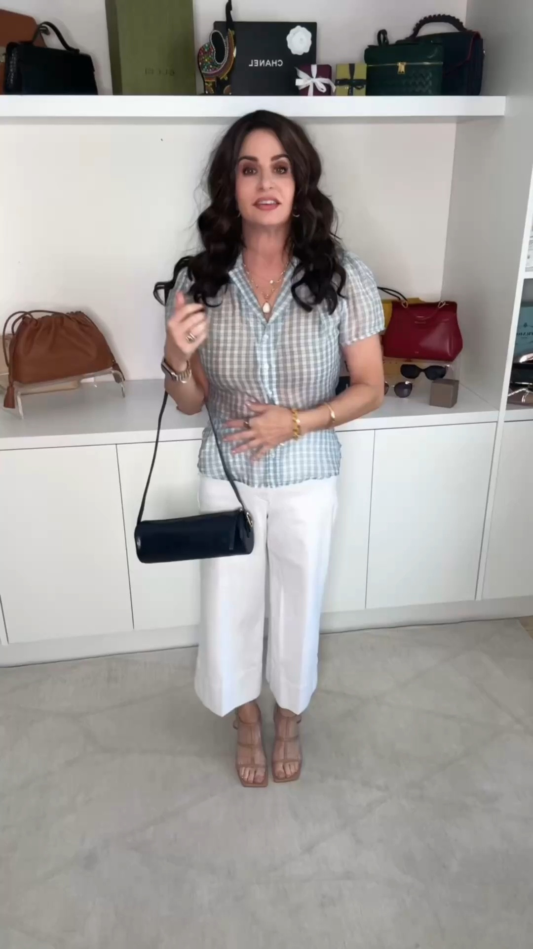 Gingham sheer blue top - perfect for spring ( wearing sm) pants xsp . #springstyle #casualspringinspo 

#LTKSpringSale #LTKPetite #LTKOver40