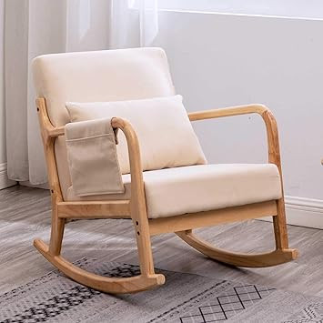 Apelila Rocking Chair, Mid Century High Back Armchair Modern Glider Rocker Upholstered Fabric Pad... | Amazon (UK)