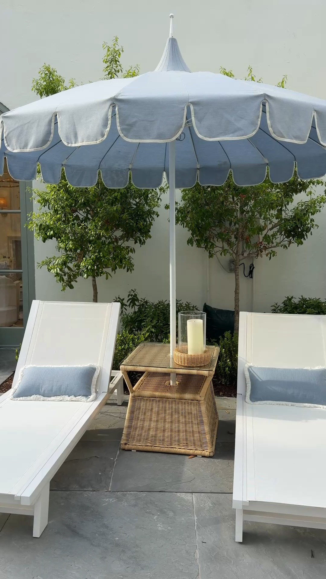 Coastal chic poolside inspo! 💙 Featuring the Corsica Metal Chaise and Eastport Umbrella from Serena & Lily for such a dreamy resort-style outdoor setup. 😍 The soft coastal blue umbrella paired with the crisp white chaise creates the prettiest relaxed luxury vibe for summer. 🩵 Such a beautiful outdoor lounge space for slow pool days and sunny afternoons. ☀️Memorial Day sale happening now! #serenalily #outdoorfurniture #patioinspo

#LTKHome #LTKSeasonal #LTKSaleAlert