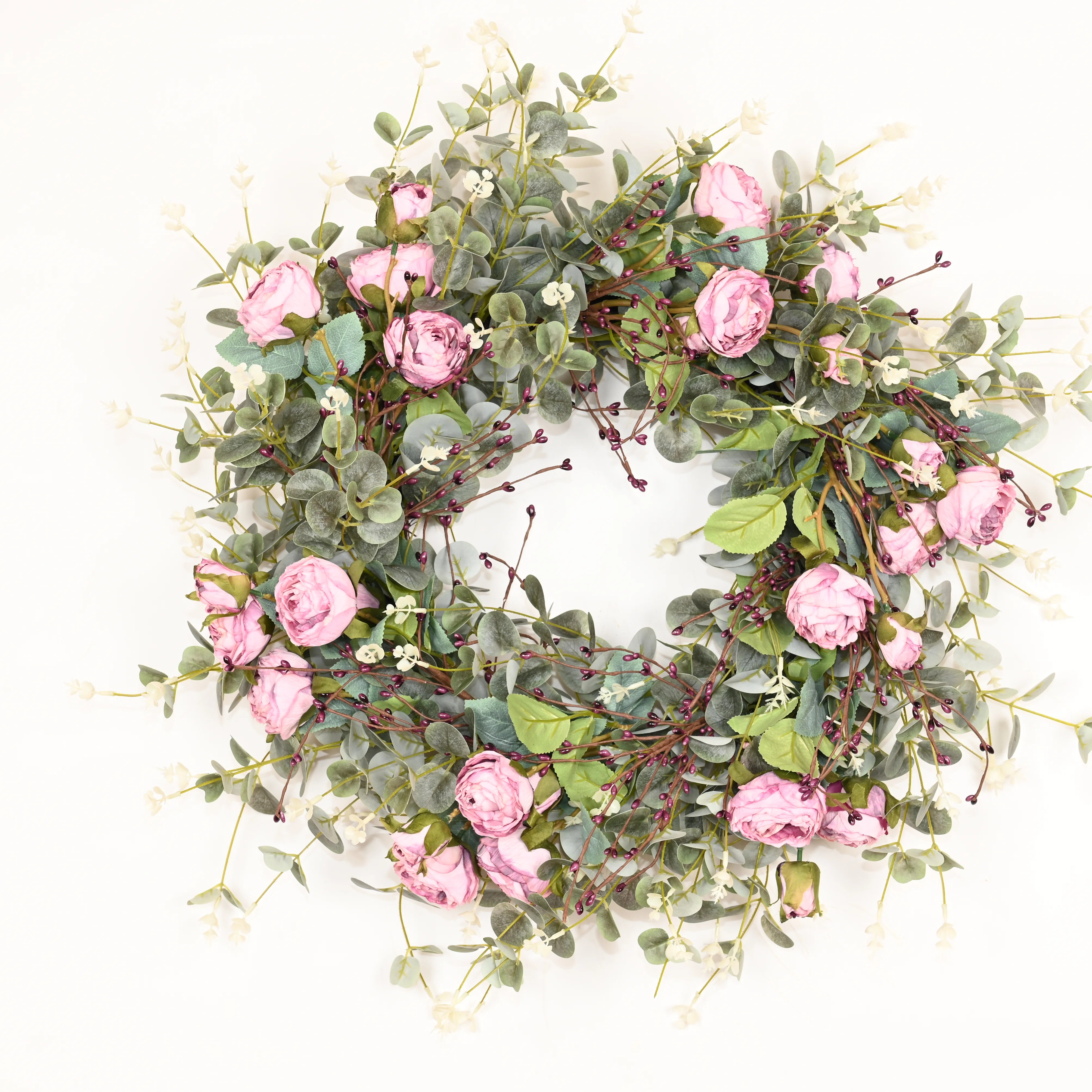 26" Artificial Everyday Eucalyptus Berry Rose Floral Front Door Wreath For Wedding Party Home Dec... | Wayfair North America