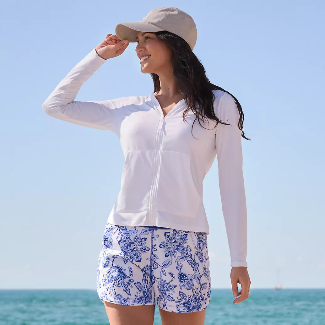 Women's SunShade UPF 50 Hooded Zip Front Rash Guard | Lands' End (US)