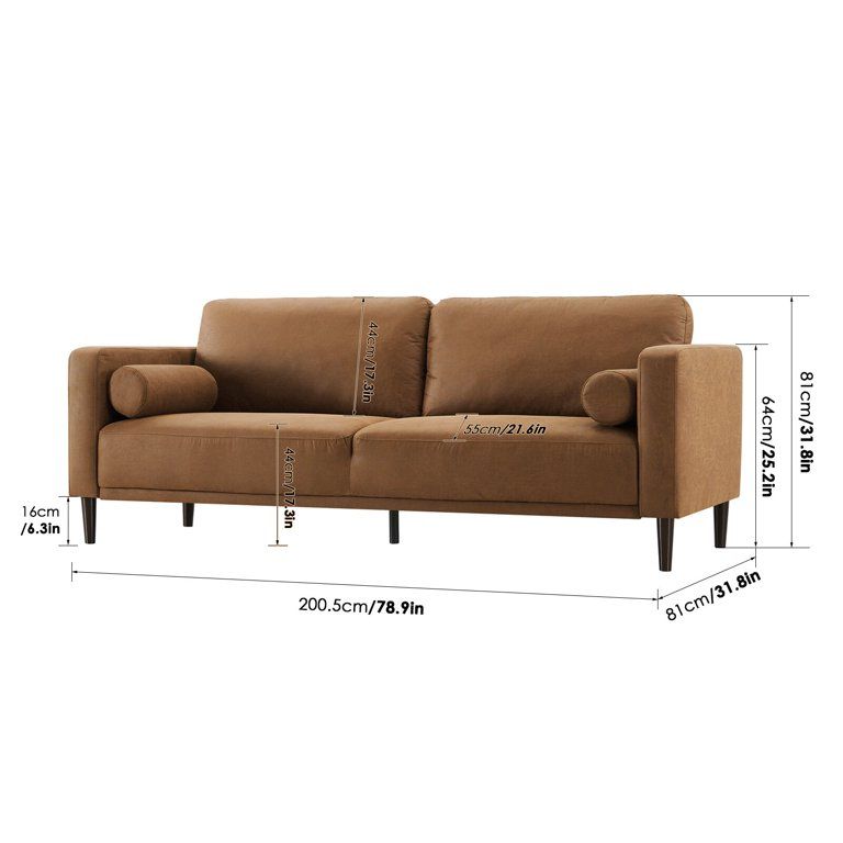 Homfa 78.9'' Square Arm Sofa Couch, 3-seat Upholstered Lounge Large Loveseat with 2 Cylindrical P... | Walmart (US)