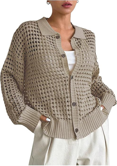 QWINEE Women's Crochet Cardigan Sweater Crochet Tops Lightweight Sweater Hollow Out Cardigan | Amazon (US)