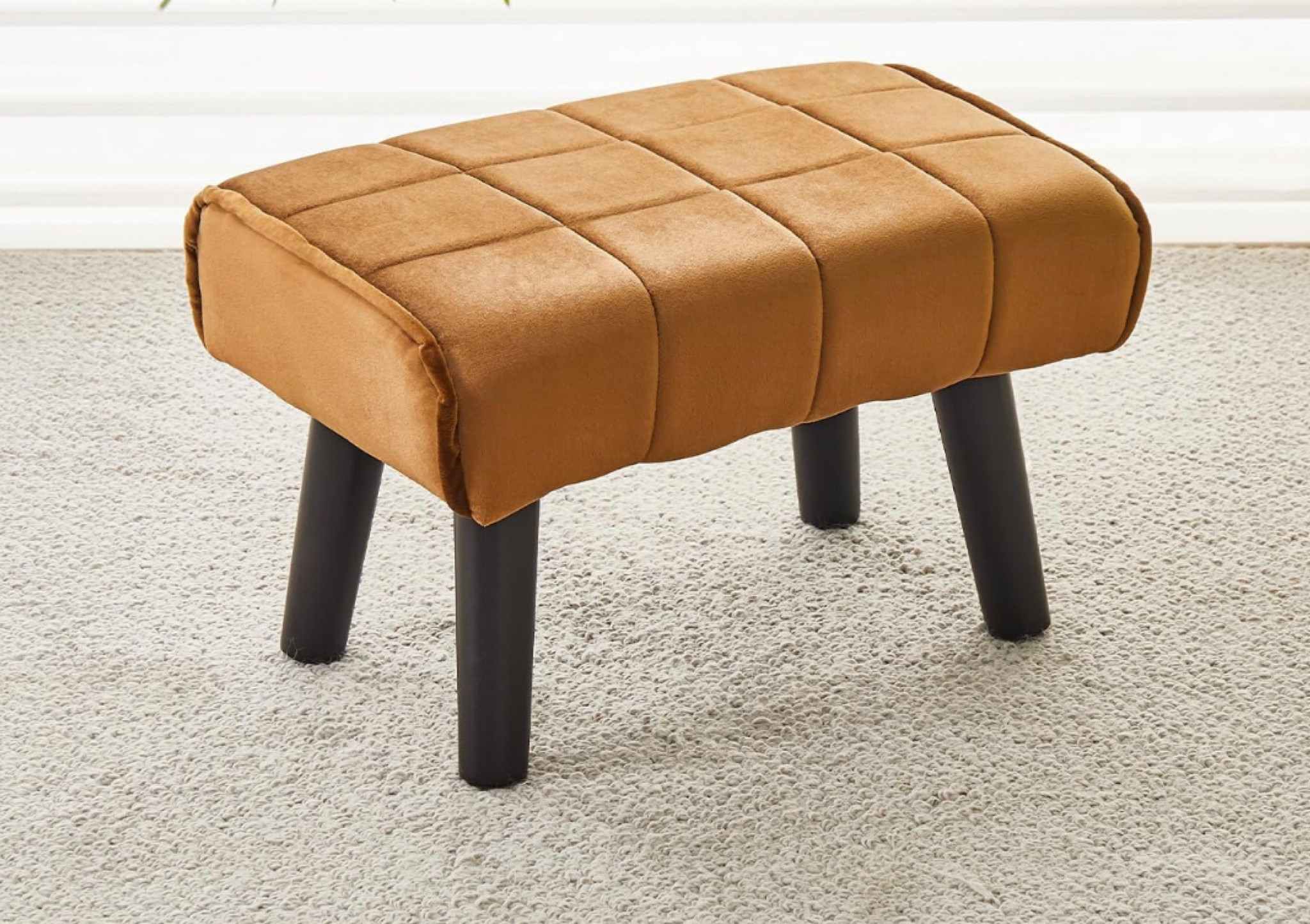 Small Foot Stool Ottoman Modern Accent Step Stool Seat with Solid Wood Legs Velvet Soft Padded