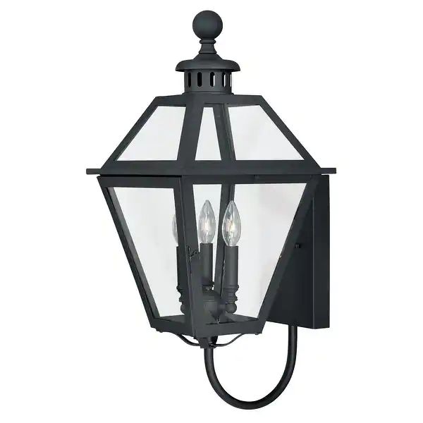Nottingham 3 Light Black Empire Outdoor Wall Lantern Clear Glass - 12-in W x 26.75-in H x 13.75-i... | Bed Bath & Beyond