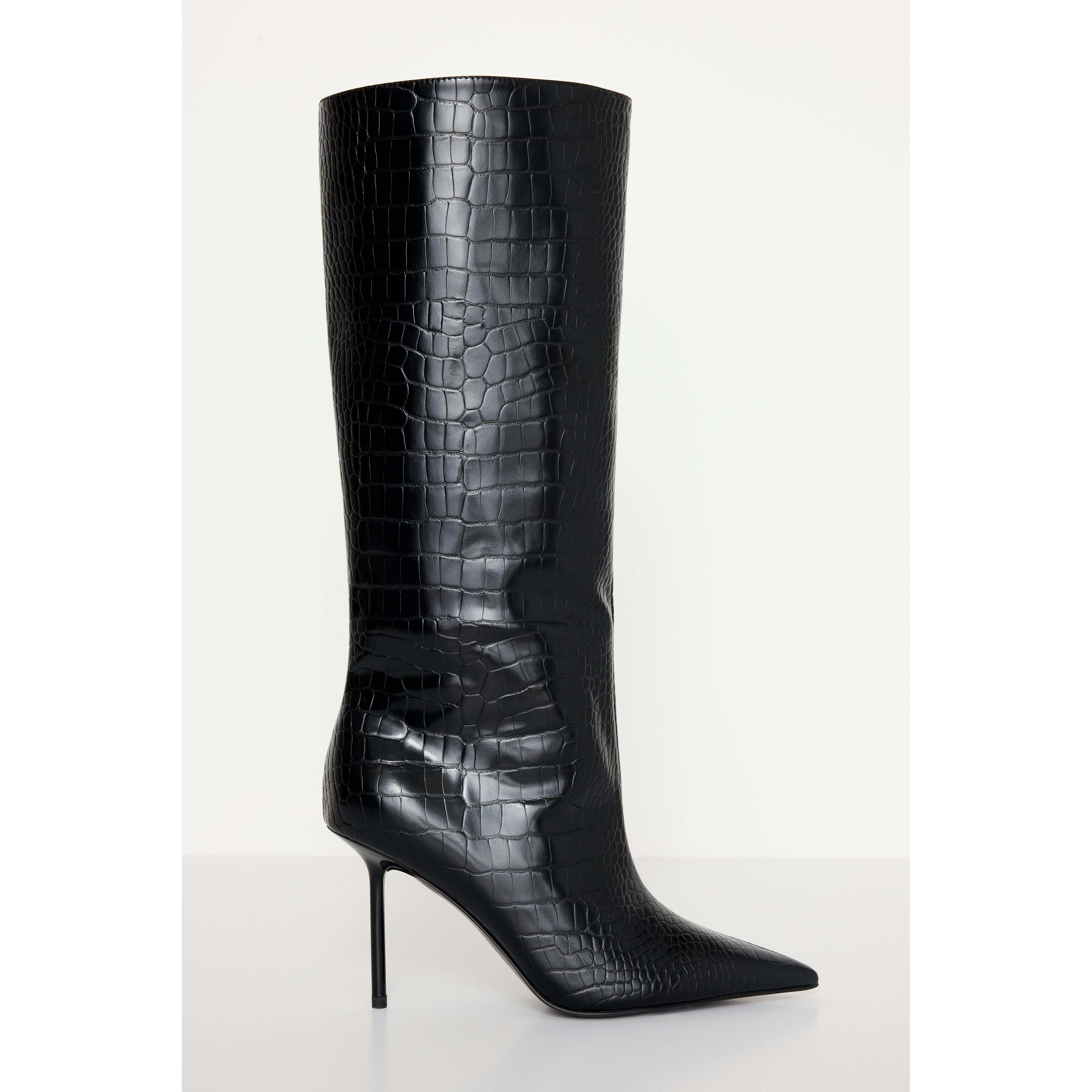 Women's Knee High Crocodile Boot | Black, Size 5.5 | Good American by KhloÃ© Kardashian | Good American