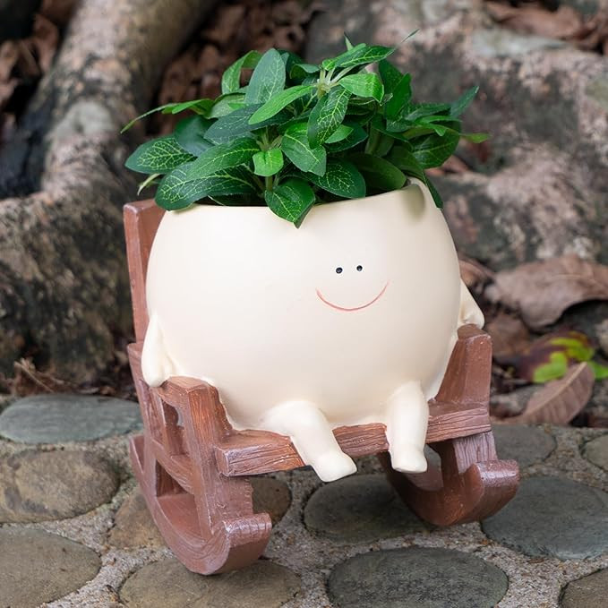 Large Smiley Face Planter Pot, Cute Resin Flower Head Planters for Indoor Outdoor, Unique Rocking... | Amazon (US)