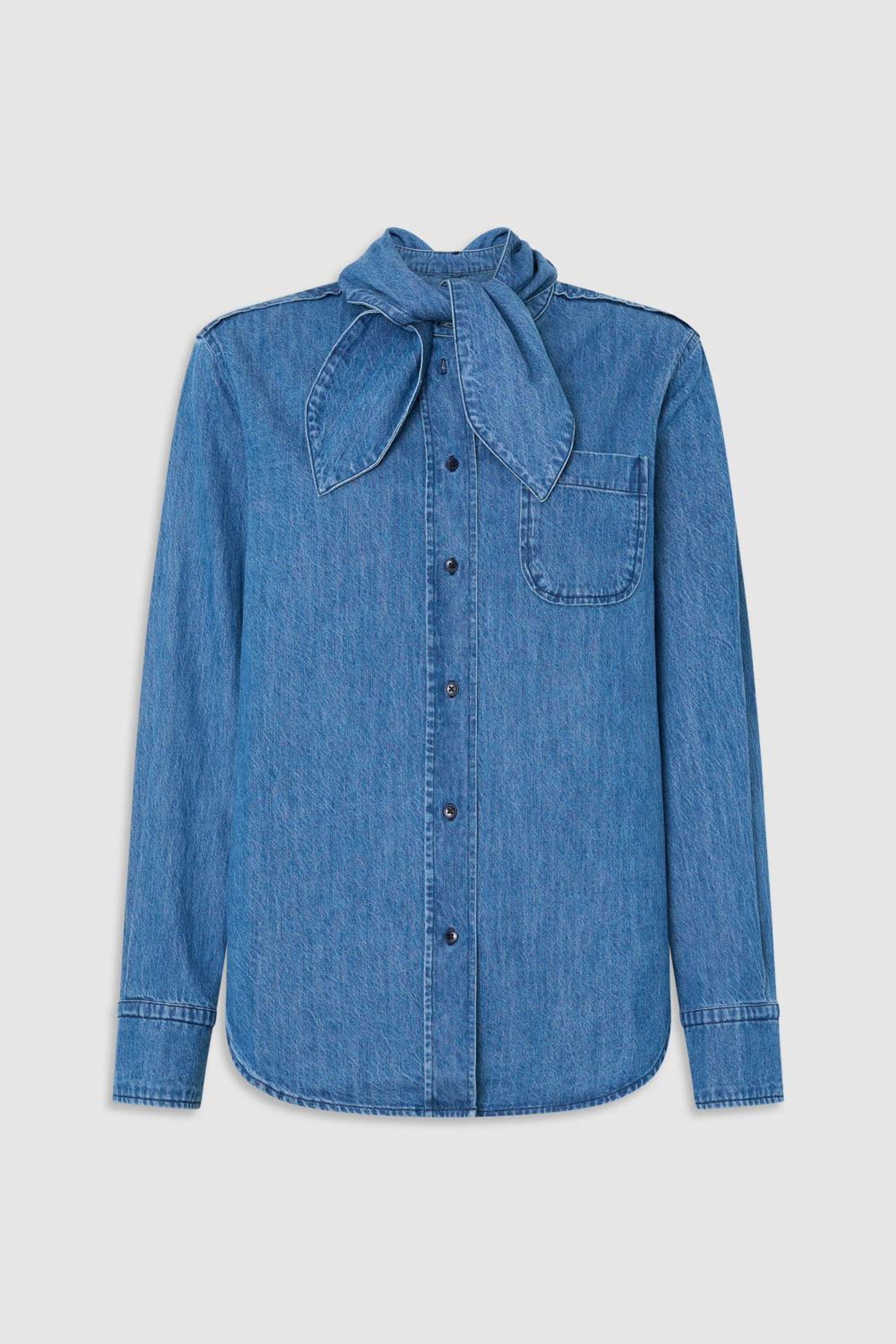 DENIM TIE NECK SHIRT DENIM | Oroton