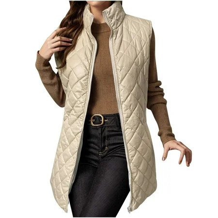 Dezsed Quilted Jackets for Women Lightweight Sleeveless Button Down Puffer Jacket Warm Winter Coat Outerwear with Pockets Khaki XL | Walmart (US)