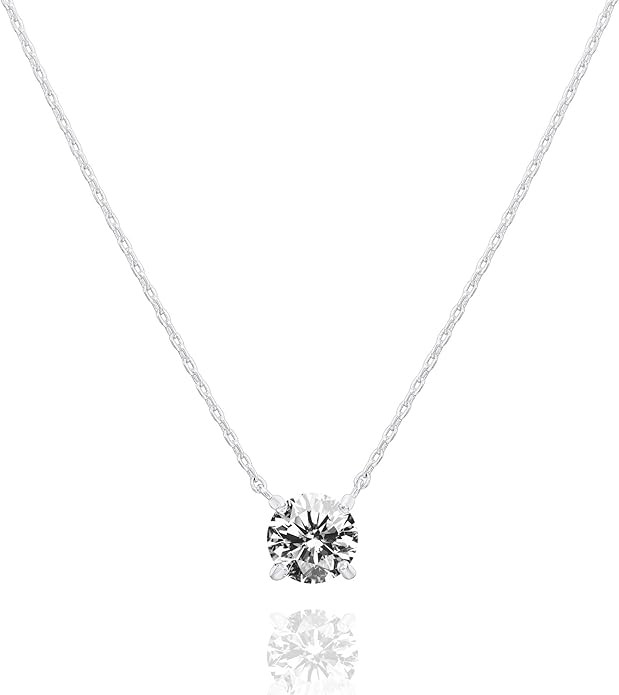 PAVOI 14K Gold Plated Crystal Solitaire 1.5 Carat (7.3mm) CZ Dainty Choker Necklace | Gold Neckla... | Amazon (US)