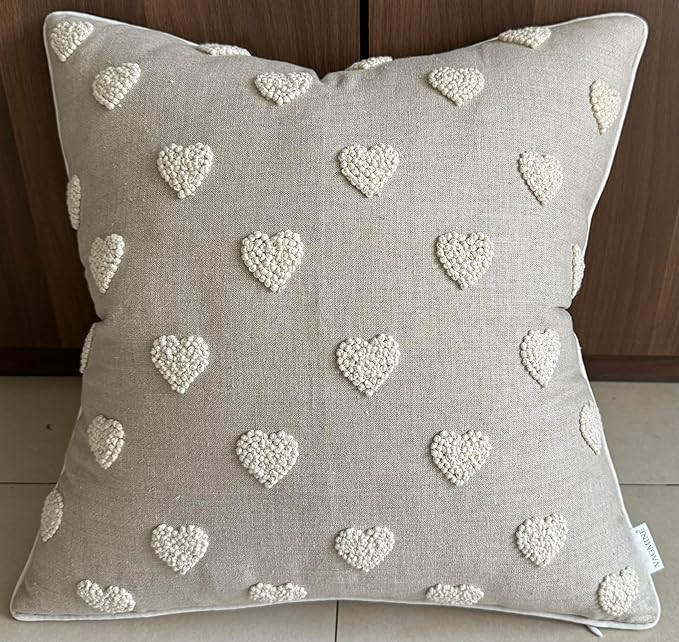 VAGMINE Hand Embroidered Linen Throw Pillow Cover 18x18 – Natural Square Decorative Accent Cush... | Amazon (US)