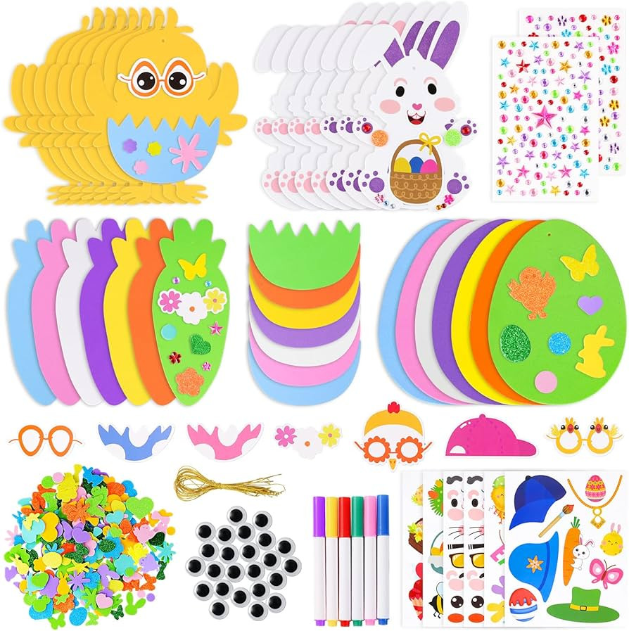 Garma 312 PCS Easter Foam Stickers Crafts Kit DIY Easter Eggs Bunnies Chicks Carrots Easter Decor... | Amazon (US)