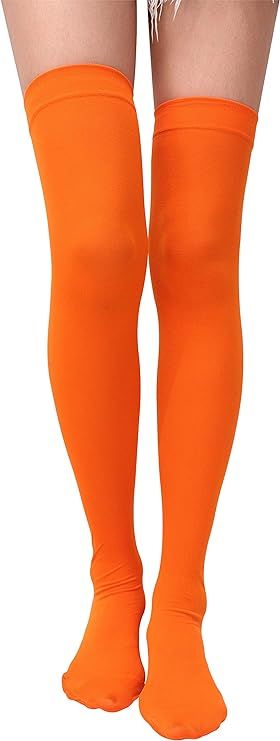 Orange Socks Over Knee Thigh High Opaque Stockings Halloween Party Costume Cosplay Knee-High Sock... | Amazon (US)