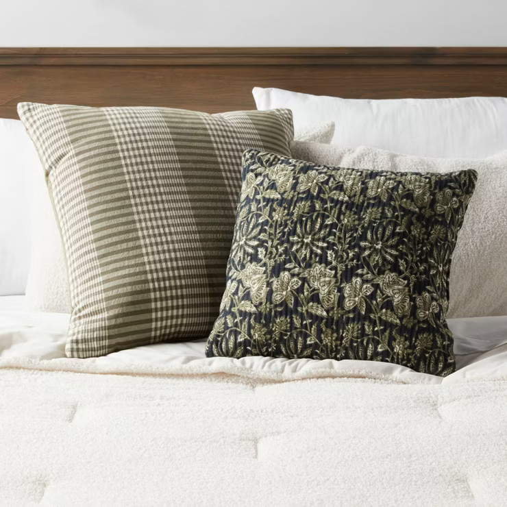 Square Double Cloth Printed Decorative Throw Pillow Navy/Green/Cream - Threshold™ | Target
