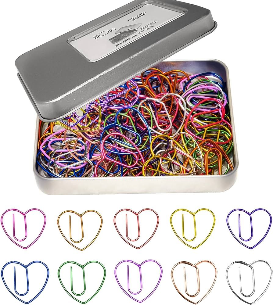 Cute Paper Clips Heart Shaped Paper Clips Bookmark Clips (Multicolor,1.2 Inch, 80 Pack) | Amazon (US)