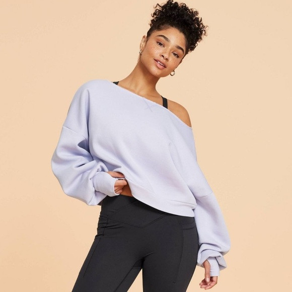 Blogilates Women's Dance Studio Off the Shoulder Sweatshirt Evening Haze Purple | Poshmark