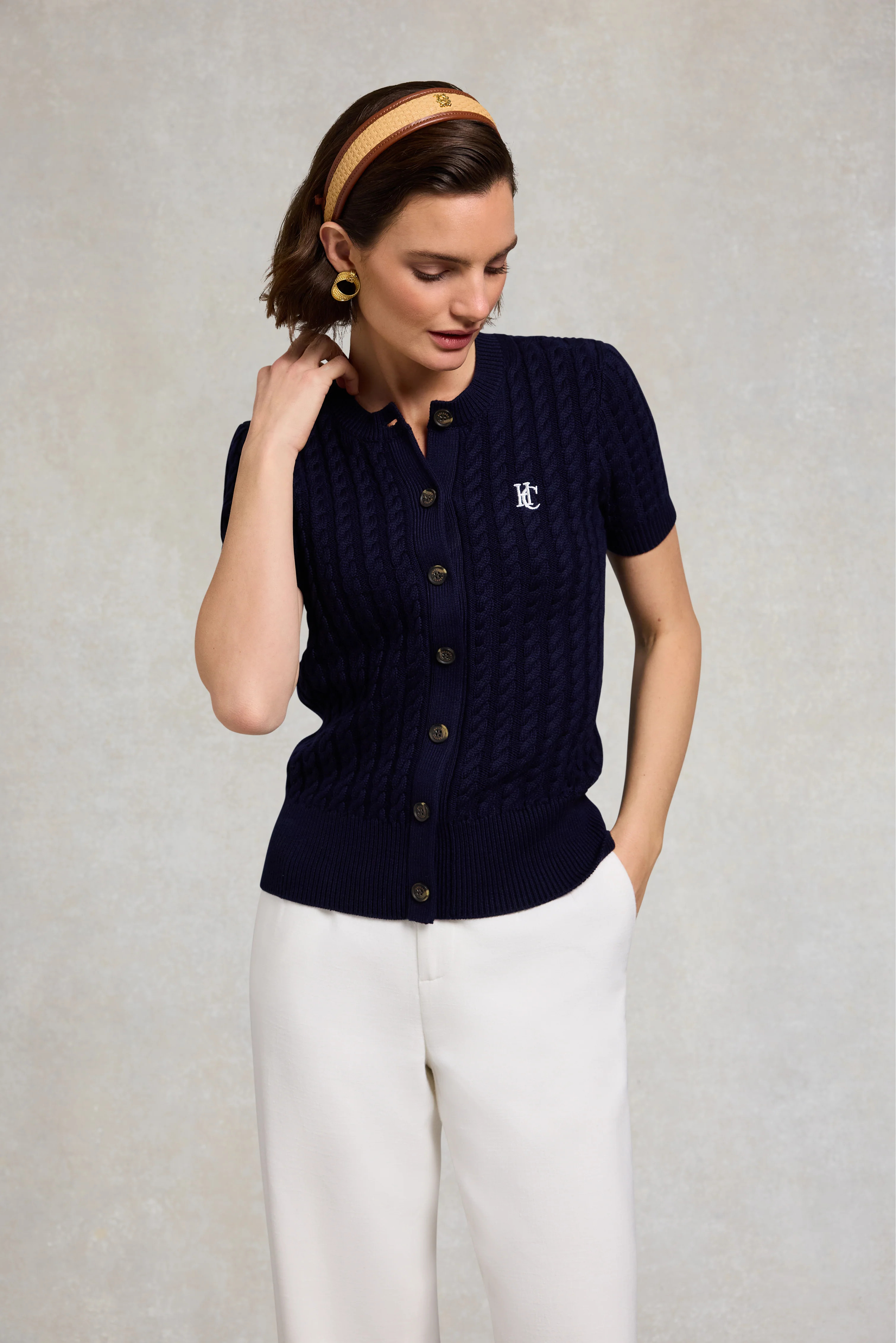 Cotswold Short Sleeve Cardigan (Ink Navy) | Holland Cooper