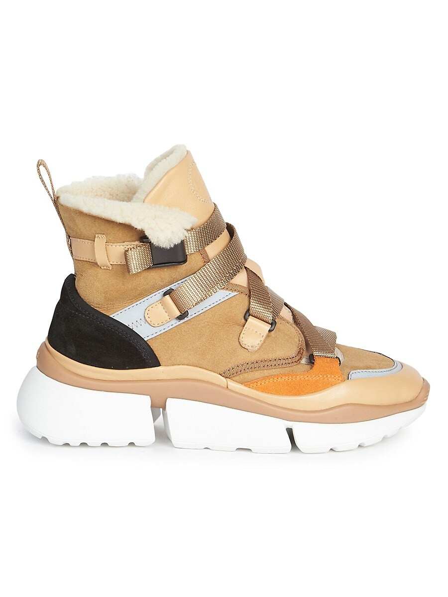 Chloé Women's Sonnie High-Top Lamb Fur-Lined Sneakers - Quiet Brown - Size 36 (6) | Saks Fifth Avenue OFF 5TH