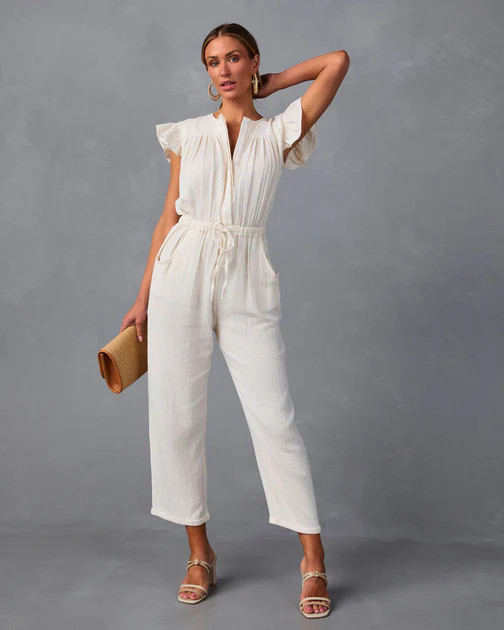 Loyal Pocketed Ruffle Jumpsuit - Cream | VICI