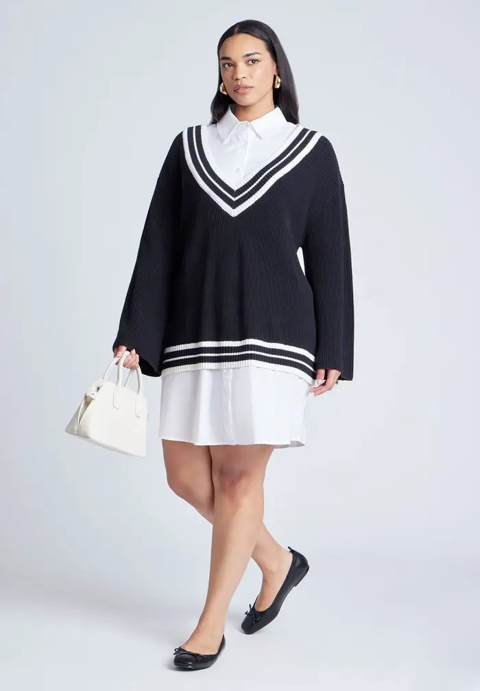 Striped Sweater Twofer Mini Shirt Dress | Nordstrom