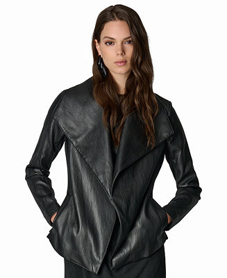 Women's Mixed Media Belted Wrap Jacket - Macy's Exclusive | Macy's