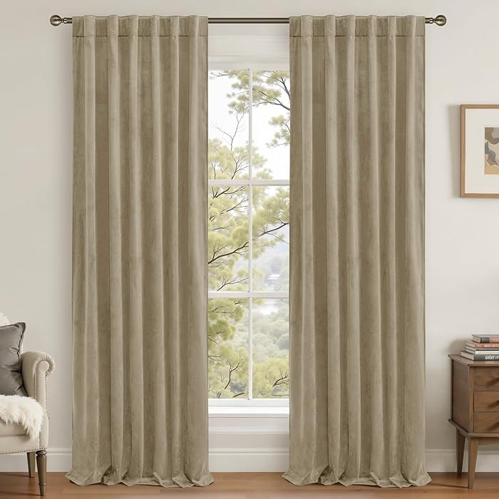 LAMIT Dark Taupe Velvet Curtains for Living Room, 108 Inch Thick Room Darkening Drapes Room Decor... | Amazon (US)