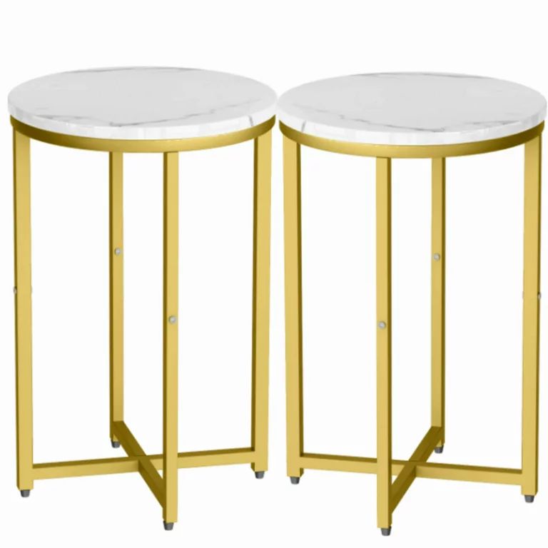 AWQM Round End Table Set of 2, Faux Marble Side Table with Metal Frame,Small Coffee Table,Modern ... | Walmart (US)
